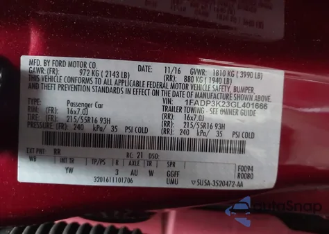 2016 Ford Focus Se from USA, damaged, VIN 1FADP3K23GL401666